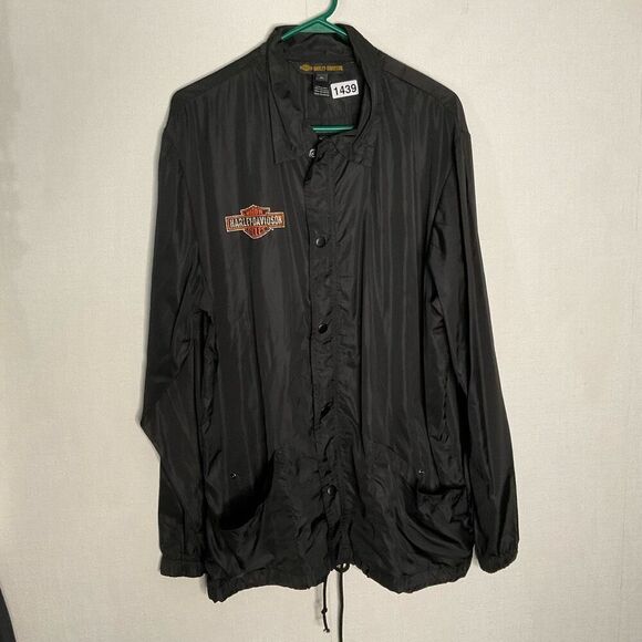 Harley Davidson Winged Graphic Men's XL Black Nylon Windbreaker Rain Jacket‎ - Picture 1 of 9